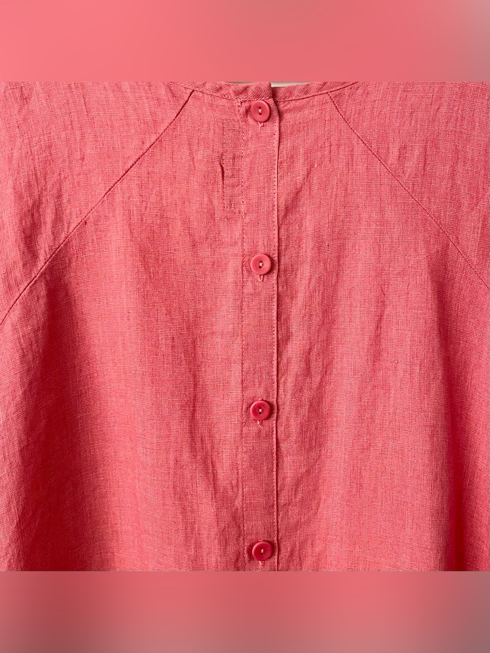 FLAX Women's 100% Linen Tunic Top Shirt Size L Pink Salmon Button Back Summer - Picture 4 of 6
